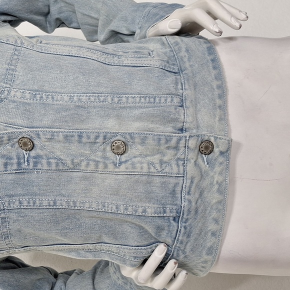 Free People Light Wash Long Sleeve Streetwear Grunge Fitted Denim Jacket Size M - Picture 4 of 14